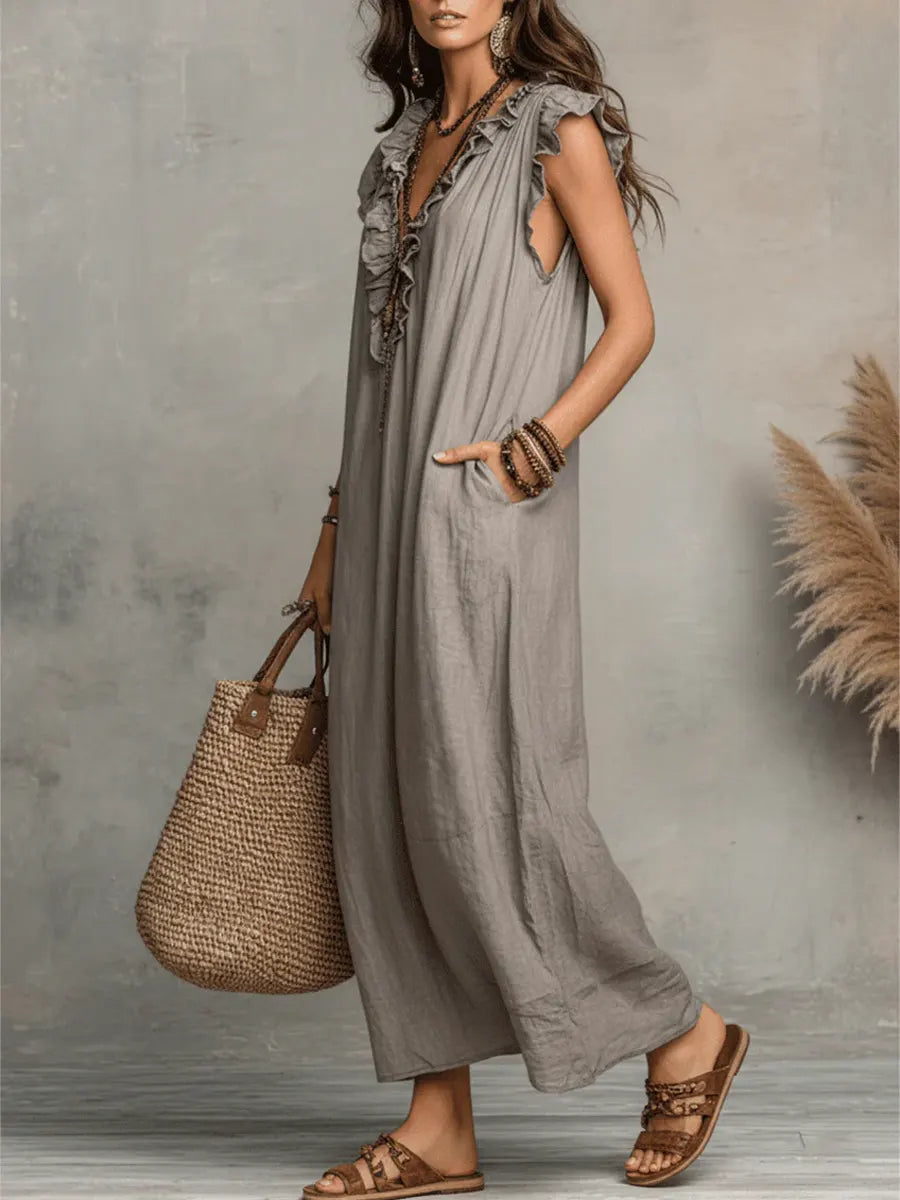 Violeta • Vestido Largo Bohemio de Lino