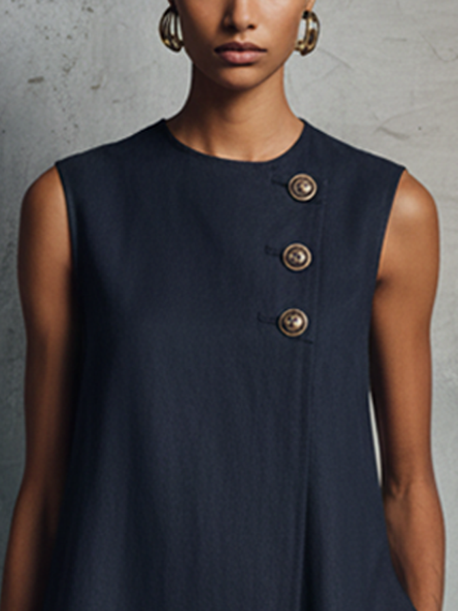 Alba | Vestido Mini Botonadura Dorada