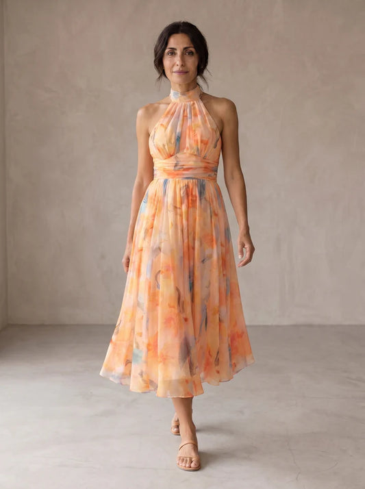 Aurora | Vestido halter con estampado de acuarela