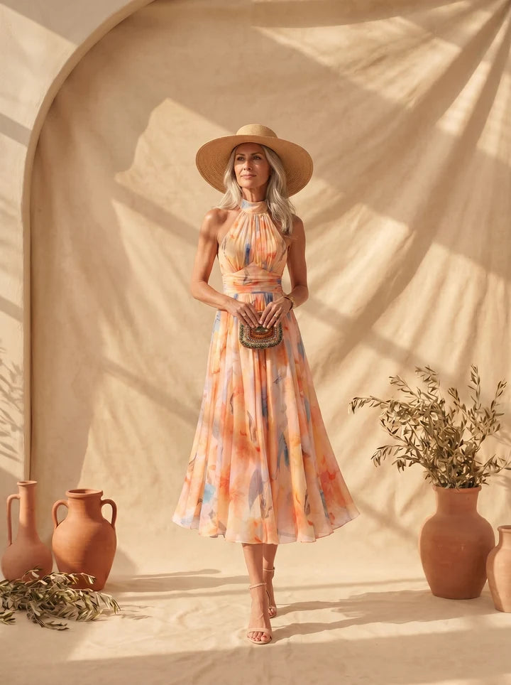 Aurora | Vestido halter con estampado de acuarela