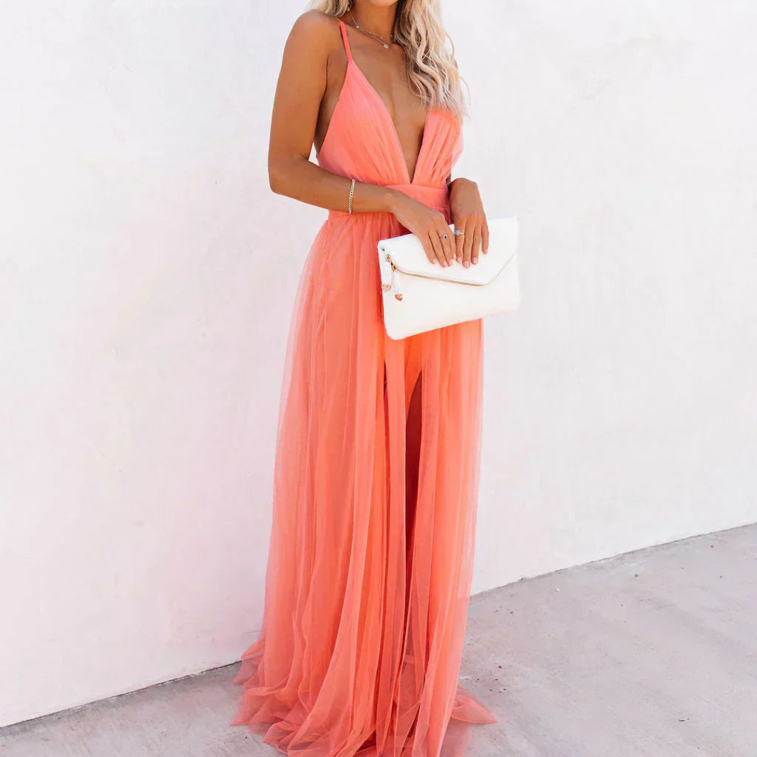 Ginevra | Vestido Largo Coral Radiante