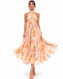 Aurora | Vestido halter con estampado de acuarela