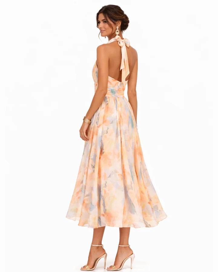 Aurora | Vestido halter con estampado de acuarela