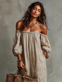 Carmen | Vestido largo con escote que deja los hombros al descubierto