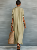 Mireia | Vestido largo oliva de líneas minimalistas