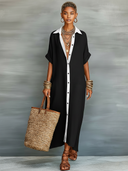 Mireia | Vestido largo oliva de líneas minimalistas