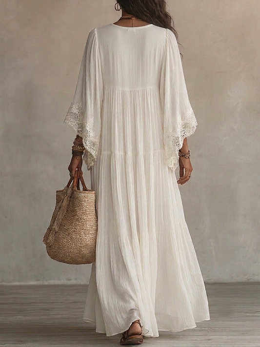 Indara • Vestido largo de blanco con escote en V