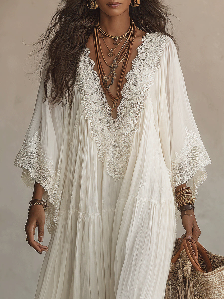 Indara | Vestido largo de blanco con escote en V