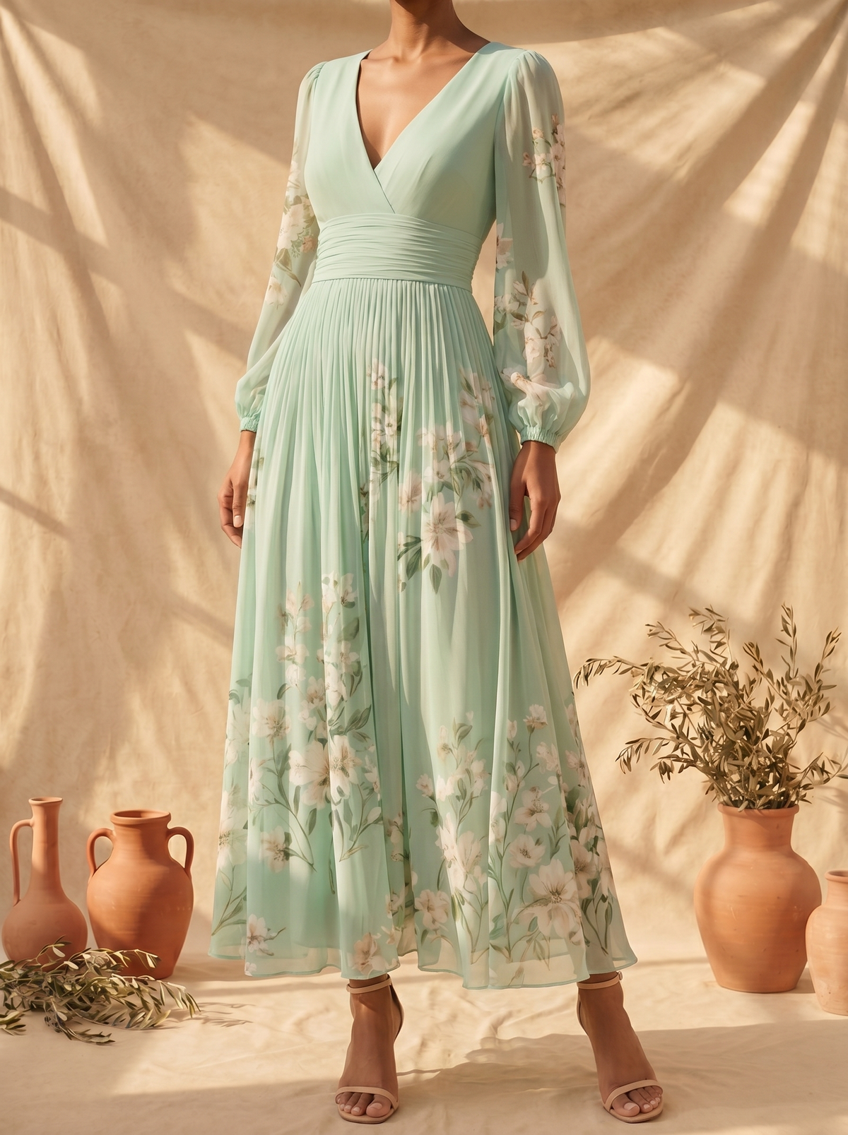 Cisella | Vestido Midi Floral Verde Claro
