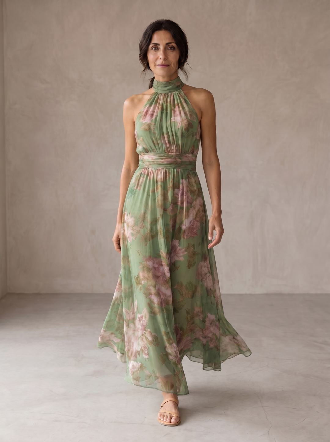 Livia | Elegante Vestido Largo Floral con Cuello Halter