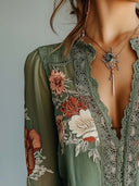Boho Verde | Blusa Bordada Floral