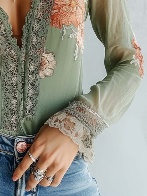 Boho Verde | Blusa Bordada Floral