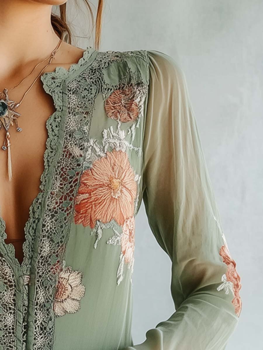 Boho Verde | Blusa Bordada Floral