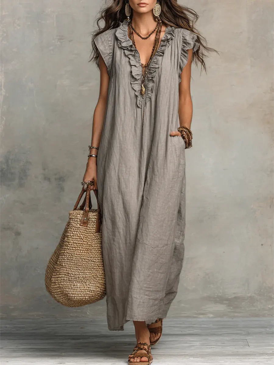 Violeta • Vestido Largo Bohemio de Lino